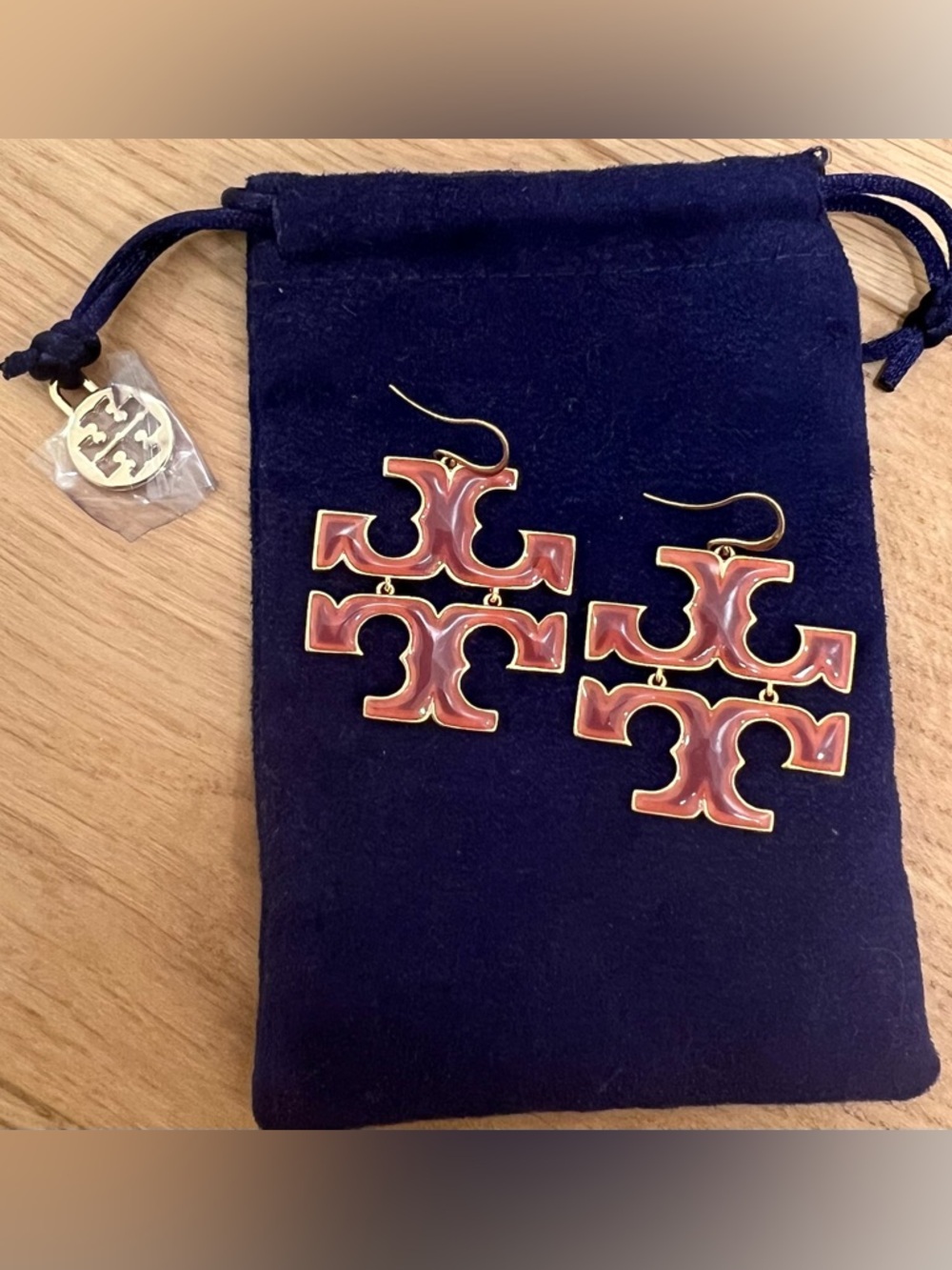 Tory Burch Coral Red Double-Logo Drop Earrings